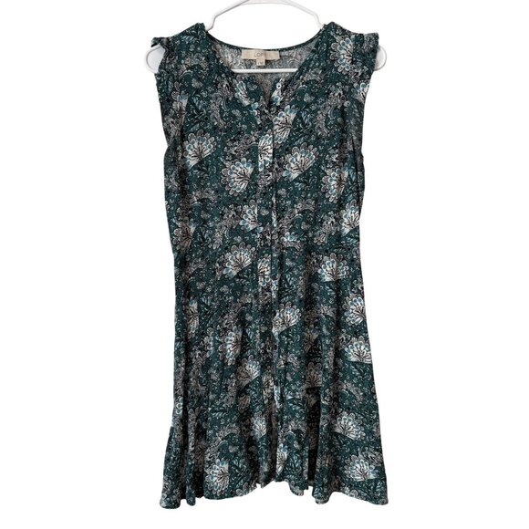 LOFT Dresses & Skirts - Green Floral Sleeveless Button-Front Dress By Loft Size 4